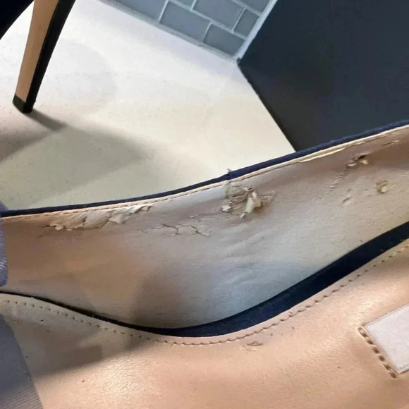 Worn Navy Satin Open Toe Heels Size 10 - Picture 12 of 16